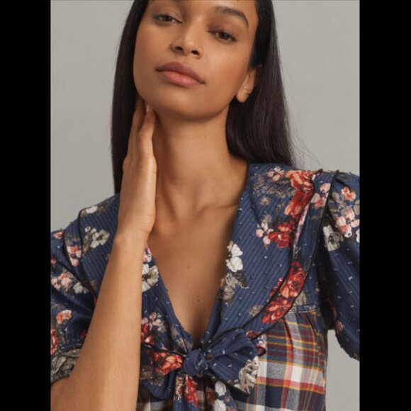 Brand New Pilcro Short-Sleeve Bow-Front Tunic Mini Dress - Picture 3 of 10